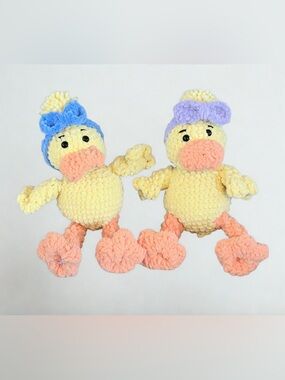 “The Quacker Sisters” twin crocheted ducks, 1 & 1/2 feet long, handmade.